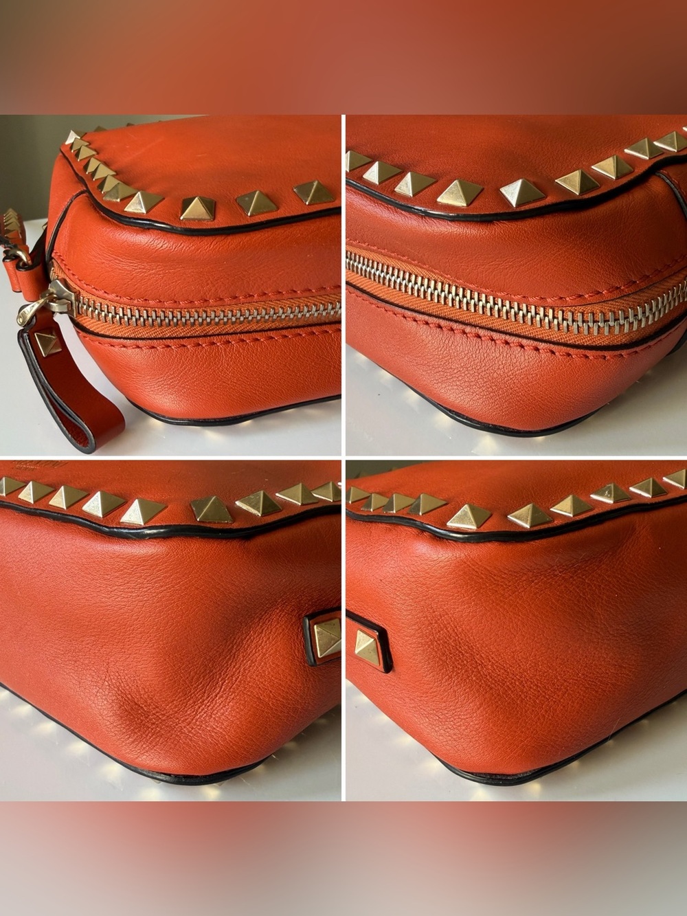 Valentino Garavani Rockstud Orange Leather Camera Crossbody Bag - Picture 5 of 11